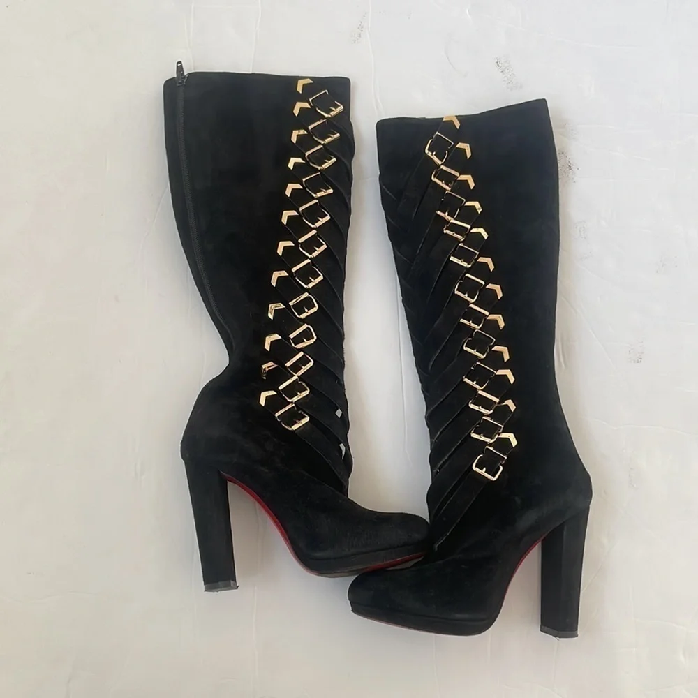 Christian Louboutin Black Suede leather Lady Trop tall boots 37.5